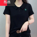 YIBUSHENG女装季娃娃领短袖T恤打底衫新款女洋气休闲显瘦减龄小衫 黑色 XXL建议120-135斤
