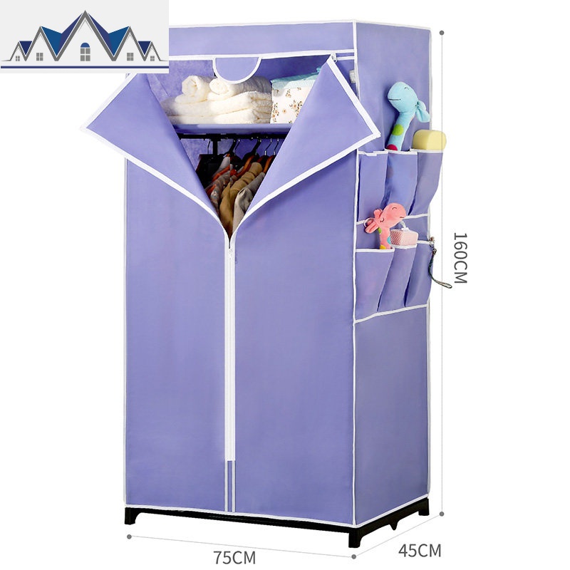 简易衣柜布衣柜单人布艺宿舍钢架经济型简约现代收纳衣橱 三维工匠收纳柜 简易(浅紫)无纺布-75*45*1602个