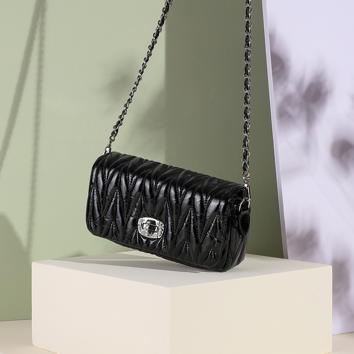 马克华菲新款手提包菱格纹斜挎包女包牛皮包包女小方包单肩包