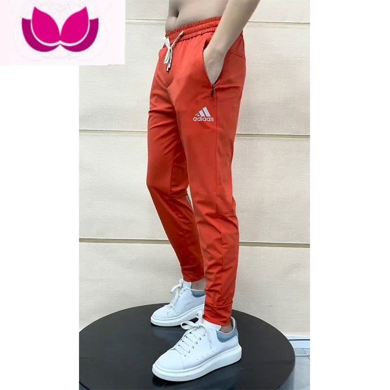 七斓夏季牛奶冰丝休闲裤男弹力透气九分速干裤新款潮牌印花小脚运动裤图片