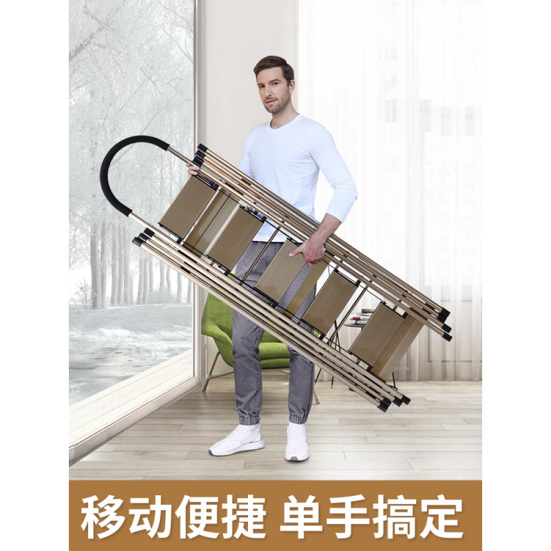 新款不锈钢两用梯子晾衣架 折叠晒被多功能铝合金室内家用人字梯 三维工匠 豪华款-铝合金-香槟色-五步家用梯高清大图