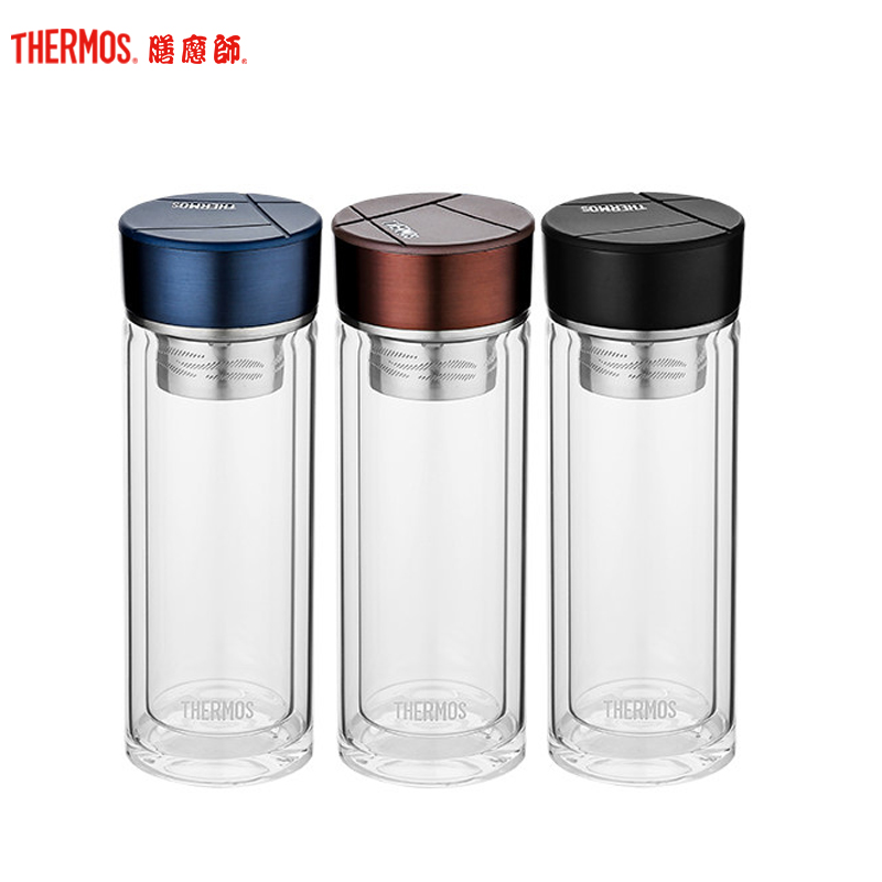 膳魔師(THERMOS)玻璃杯膳魔师TCGD-300双层高硼硅玻璃带茶漏茶隔300ml容量几何设计大气简约车载商务通用