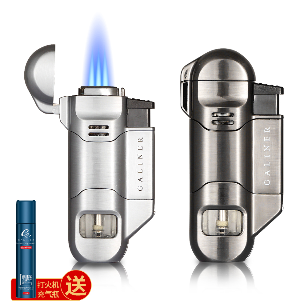 雪茄打火机 防风直冲充气喷枪高档便携火机气体专用钻孔点烟器高清大图