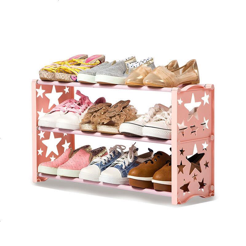 简易鞋架多层简易家用防尘组装经济型寝室宿舍小鞋架子收纳布鞋柜 三层典雅黑(竹型)图片