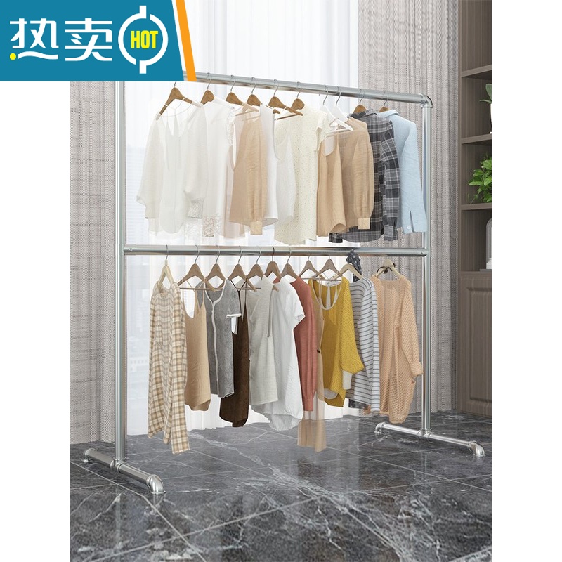 敬平钢管晾衣架落地简易家用阳台卧室挂衣架不锈钢镀锌凉挂晒被凉衣杆 单杆加厚长1.8米高1.5米 中高清大图