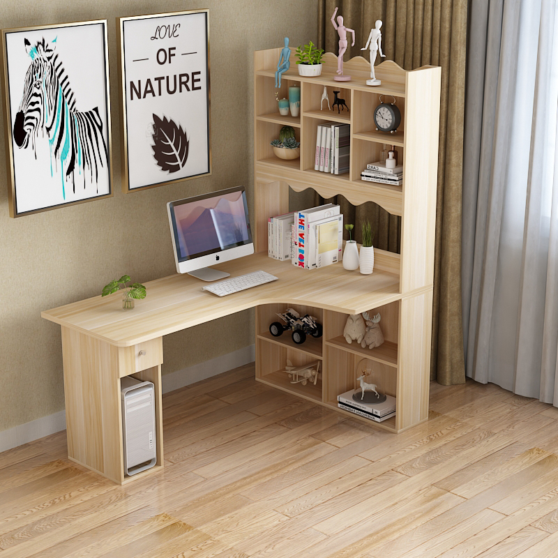 寻木匠家用转角电脑桌台式电脑桌简约书柜书桌一体书架组合卧室写字