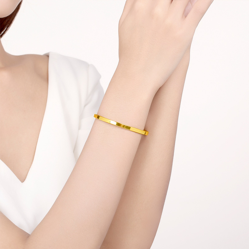 周六福zhouliufu黄金手镯女款5d硬金简约线条气质时尚百搭定价足金细