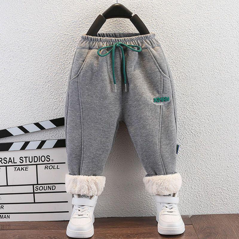 男童加绒裤子冬季休闲长裤儿童秋冬加绒裤子加厚保暖棉裤外穿_878 100cm 灰色加绒加厚