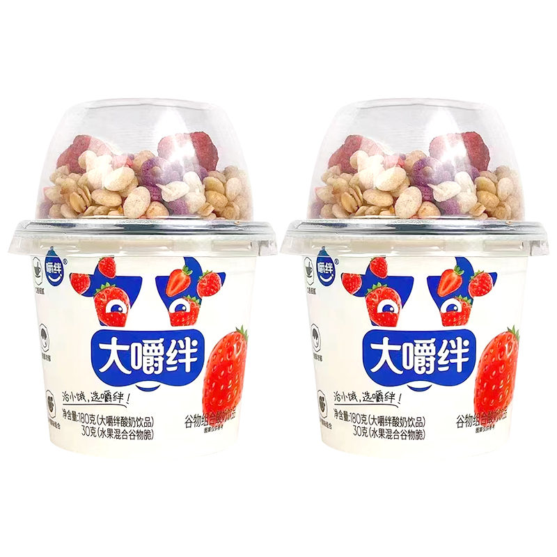 大嚼绊酸奶180g*2杯大嚼绊草莓谷物味 组合搅拌酸奶杯网红早餐