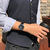 阿玛尼(EMPORIO.ARMANI)手表 皮质表带黑色经典商务时尚石英表男士腕表AR1611