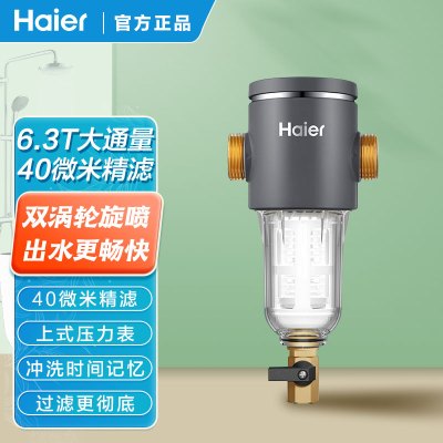 海尔（Haier）前置过滤器家用净水器6T大通量40微米免换芯净水反冲洗全屋自来水管道 HP-32