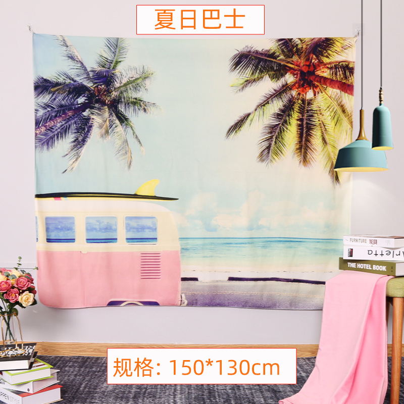 北欧挂布布料 背景布背景墙布民宿房间布置装饰布艺床头布 夏日巴士-150*130cm/收藏加购送USB款彩灯高清大图