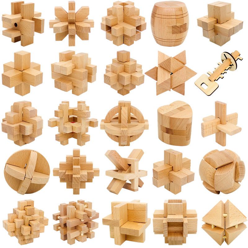 孔明锁鲁班锁全套小学生成人解锁玄机盒子机关玩具套装九连环礼盒榉木