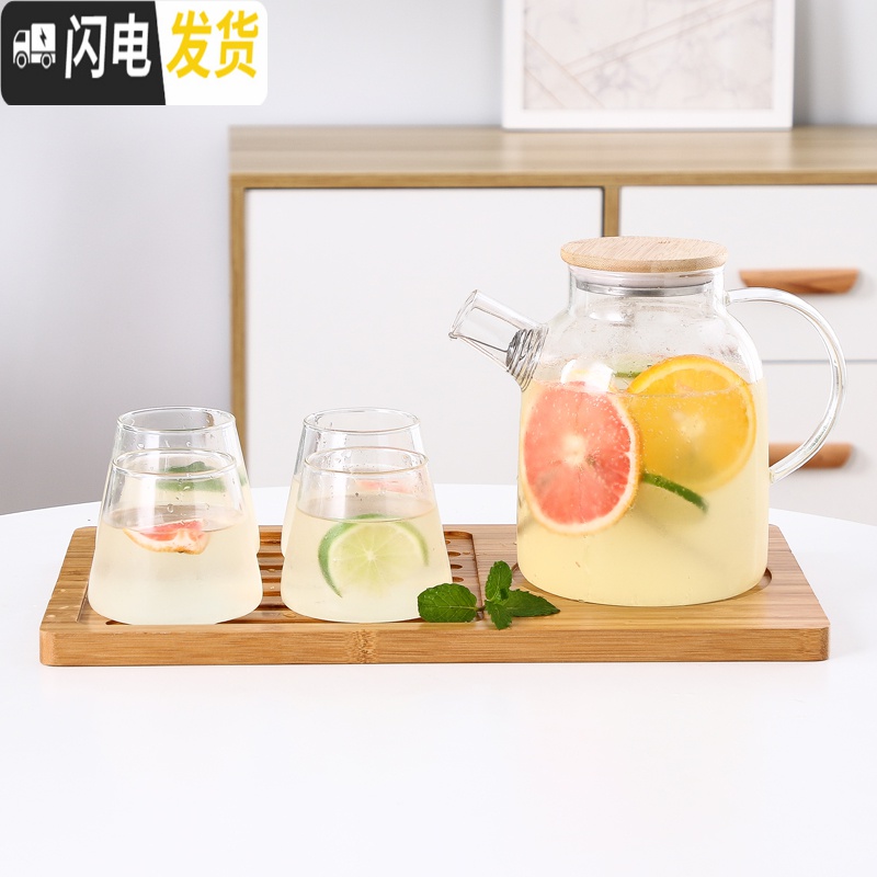 三维工匠可高温玻璃冷水壶家用凉水杯子套装瓶茶壶装水容器ins风凉杯韩国 1.8壶+4个moring杯+分区托盘凉水壶高清大图