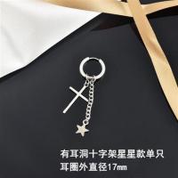 韩版ins耳钉双层十字架星星月亮耳环男女潮人嘻哈个性无耳洞耳夹 有耳洞十字架星星款单只