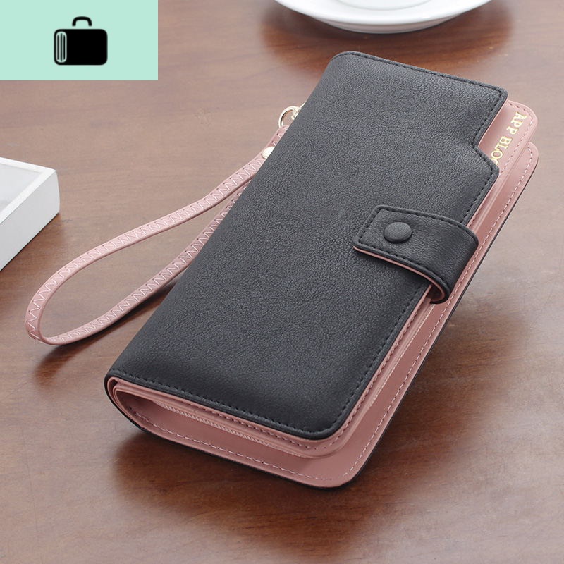 手包女小包 手拿钱包女长款多功能手拿包日韩版皮夹子ins原宿潮NEW LAKE 黑色+手腕带(经典版）