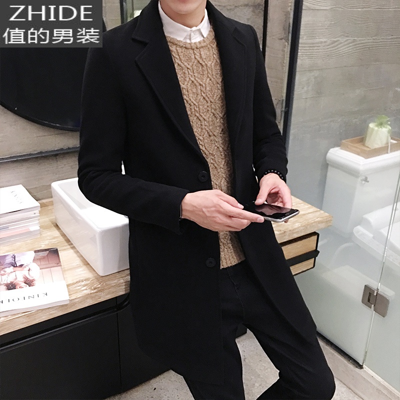 SUNTEK中长款风衣男士韩版修身潮流2020新款毛呢子大衣秋冬痞帅黑色外套风衣 黑色 4XL