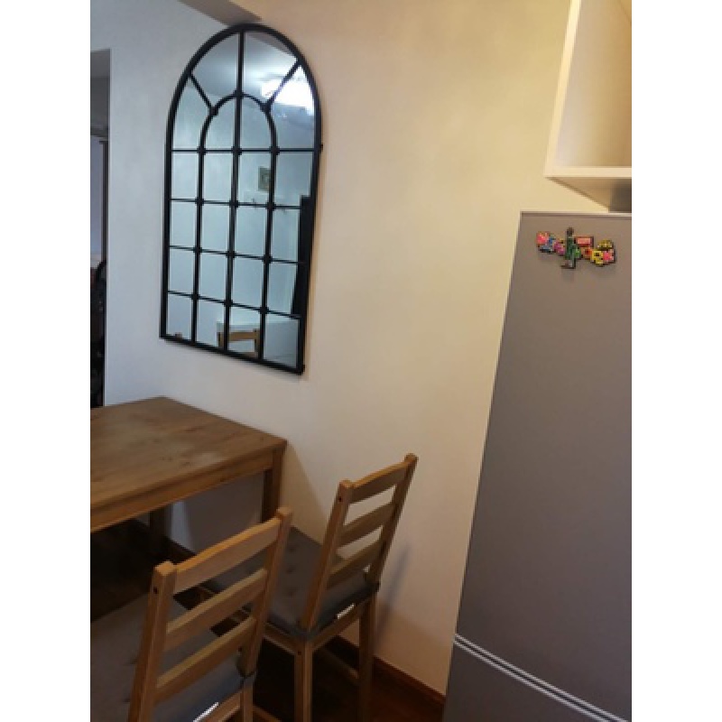铁艺壁饰假窗户客厅餐厅背景墙面装饰镜镜框圆弧玄关镜子壁挂镜子 三维工匠 古铜色框70*110高清大图