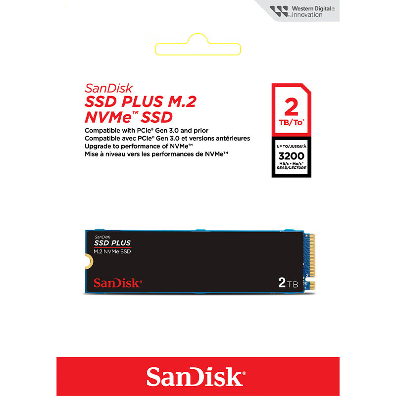 闪迪(SanDisk)2TBSSD固态硬盘M.2接口NVMe协议PCIe3.0加强版稳定兼容笔记本台式固态硬盘|西部数据