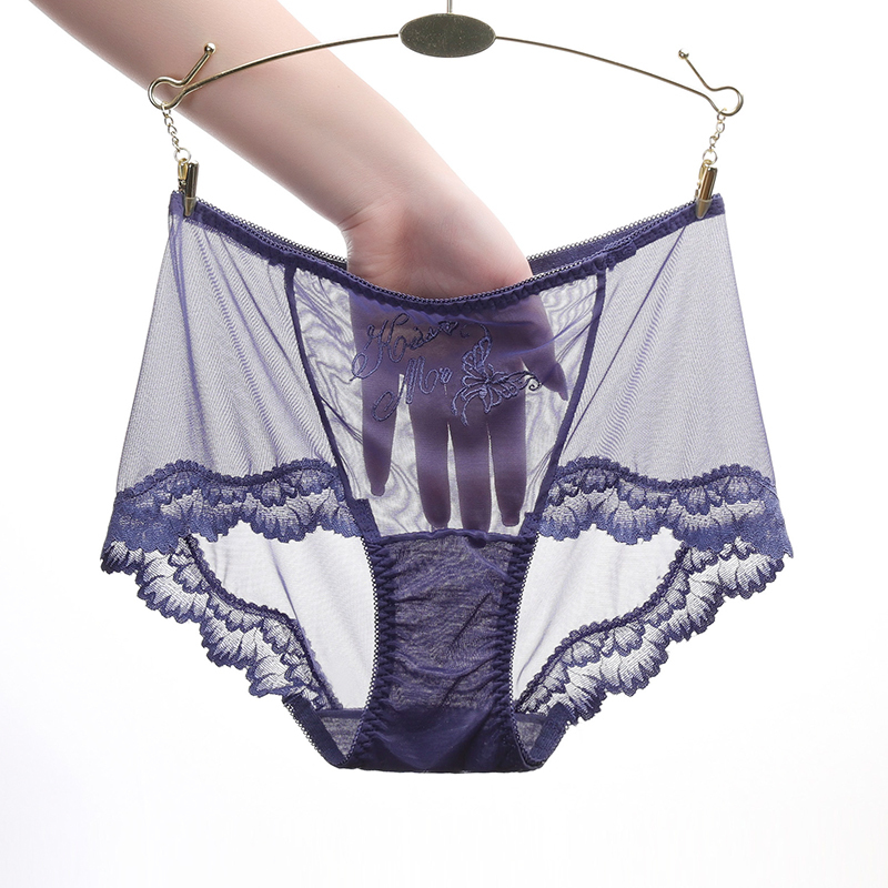 性感蕾丝内裤女全透明中腰无痕超薄镂空冰丝网纱女士三角裤头火辣