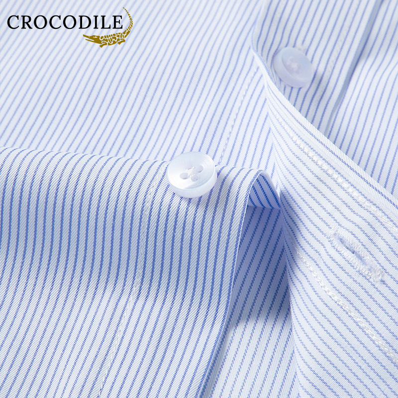 鳄鱼恤CROCODILE 男士秋冬经典条纹衬衫商务休闲长袖衬衣高清大图