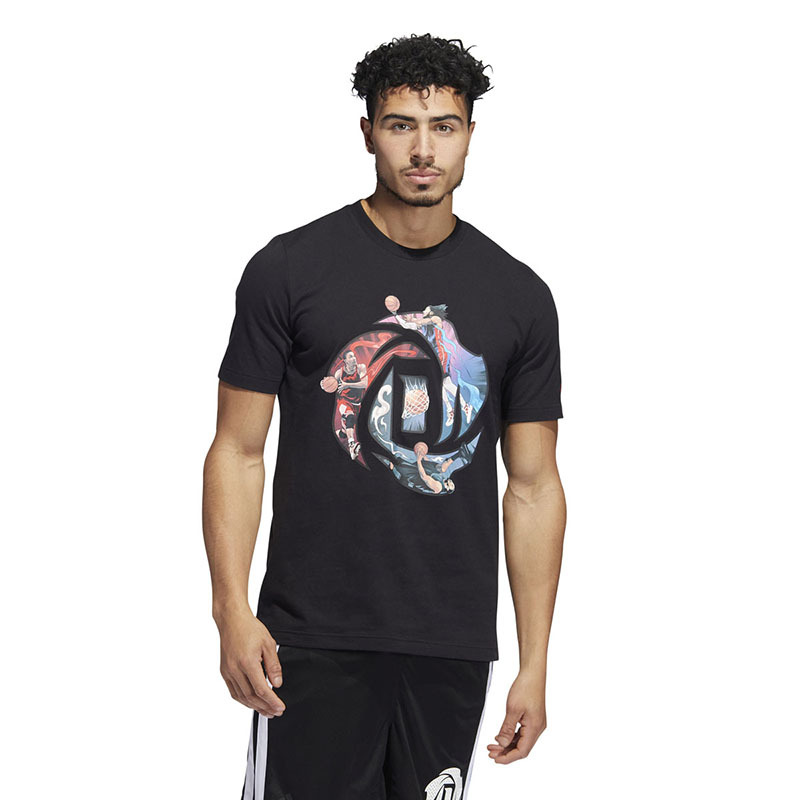 adidas rose logo 卡通罗斯图案印花运动休闲圆领短袖t恤 男款 黑色