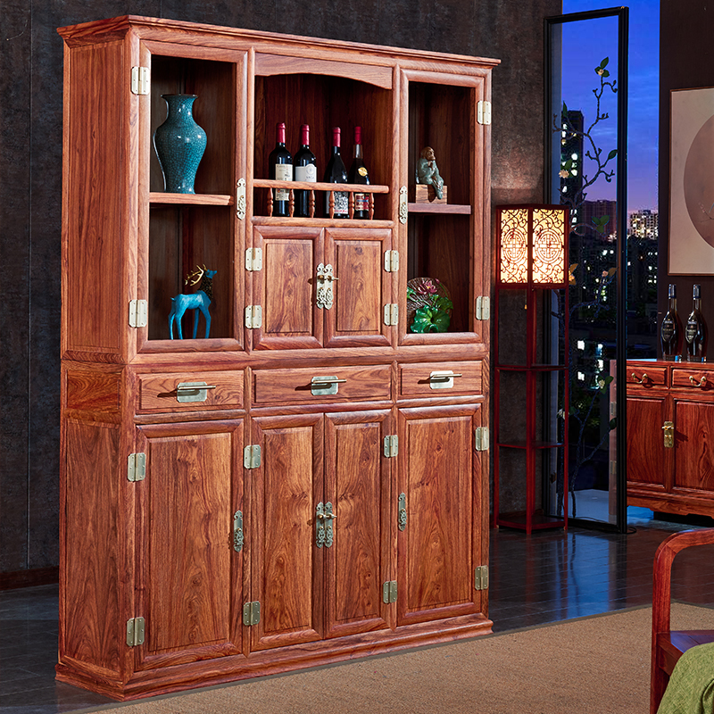 周家庄红木家具非洲花梨学名刺猬紫檀实木酒柜酒水柜红酒柜储物柜新