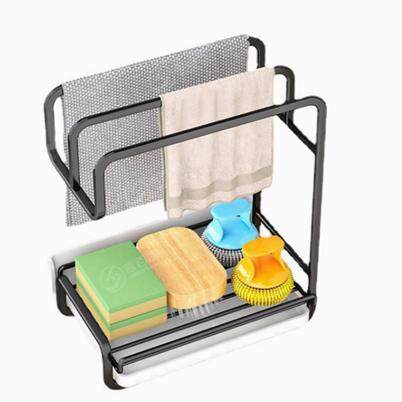 厨房置物架铁艺水槽沥水抹布架多功能海绵收纳架免打孔毛巾沥水架