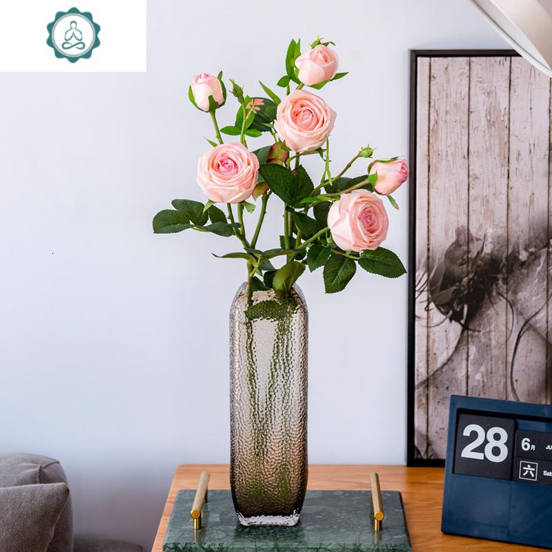 以假乱真 单支保湿手感仿真玫瑰花束塑料假花装饰绢花插花瓶客厅封后2束粉色3头莫凡玫瑰浅咖高玻璃瓶套装仿真植物图片 高清实拍大图 苏宁易购