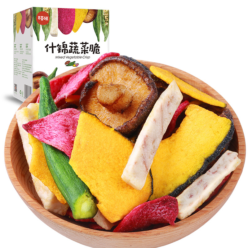 百草味 果干蜜饯 什锦蔬菜脆60g袋装(休闲零食) 果蔬秋葵脆水果零食混合装脱水即食片