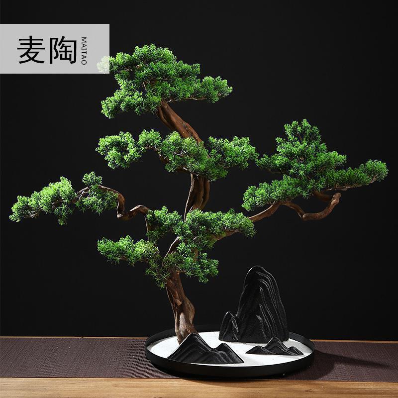 仿真新中式迎客松盆景绿植客厅酒店家居玄关装饰品样板间软装摆件_393