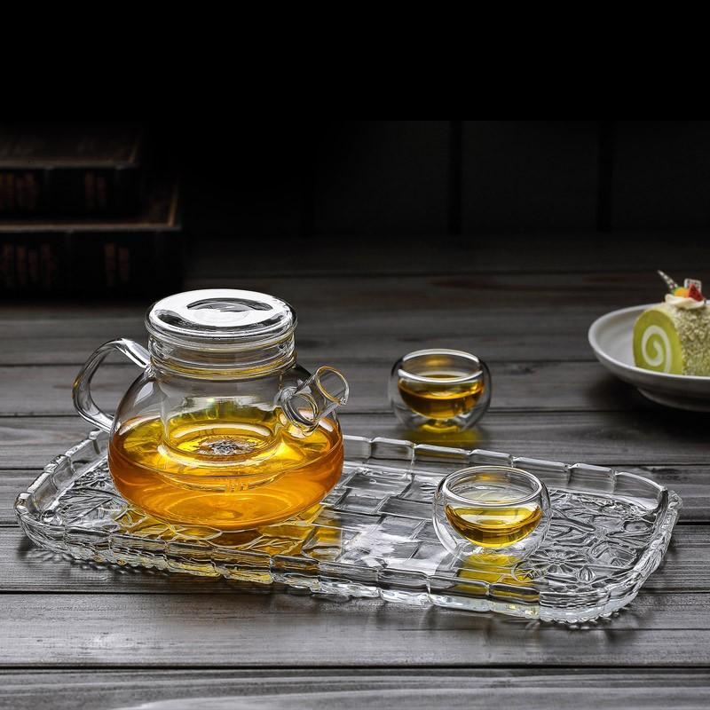 鼎亨加厚玻璃茶盘茶具茶盘托盘家用简约玻璃干泡台玻璃茶具