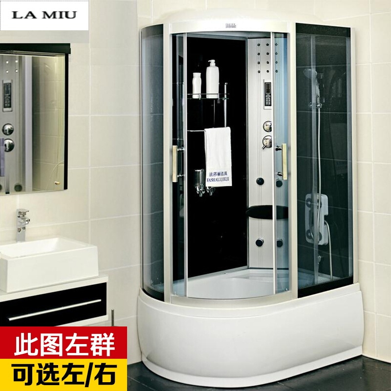 新款整体淋浴房整体浴室卫生间玻璃隔断一体式淋浴房浴缸双用浴室_2 110X80黑色左群