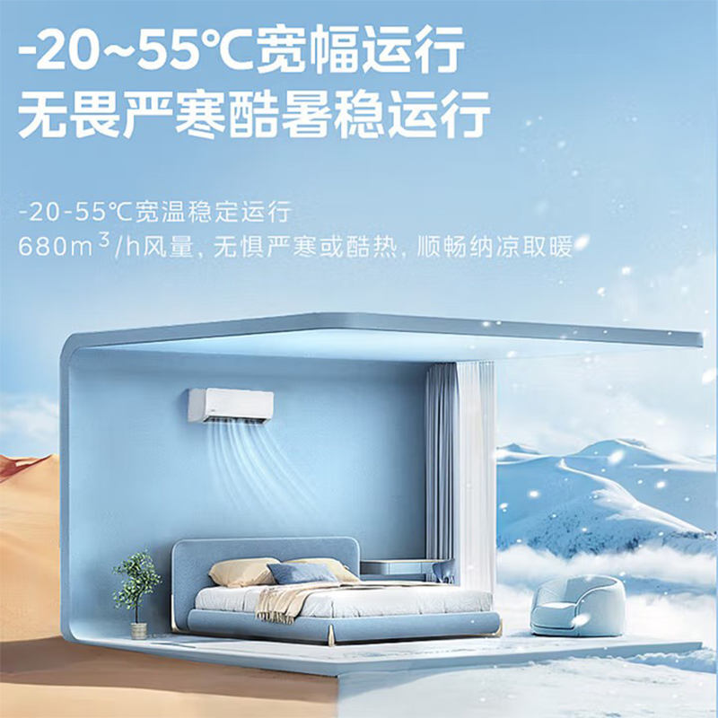 美的中央空调家用一拖二挂机大2匹一级能效变频冷暖loft公寓客厅卧室子母空调智能挂机KFR-55W/BN8T2-X301高清大图