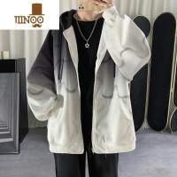 YANXU渐变外套男女宽松加绒韩版开衫卫衣2021炸街连帽棒球服insN L 黑色