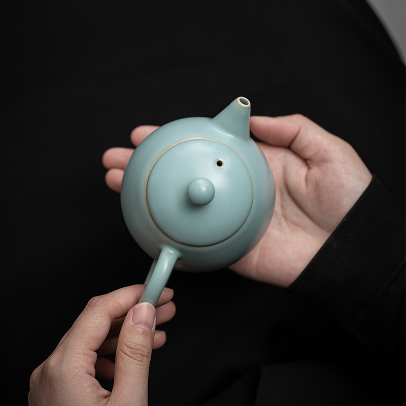 苏氏陶瓷(SUSHI CERAMICS)汝窑泡茶壶开片可养金线汝瓷龙蛋茶壶礼盒装200ml