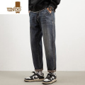 YANXU牛仔裤男士夏季薄款潮牌复古九分裤2023新款宽松直筒弹力休闲裤子 N8012蓝色 36