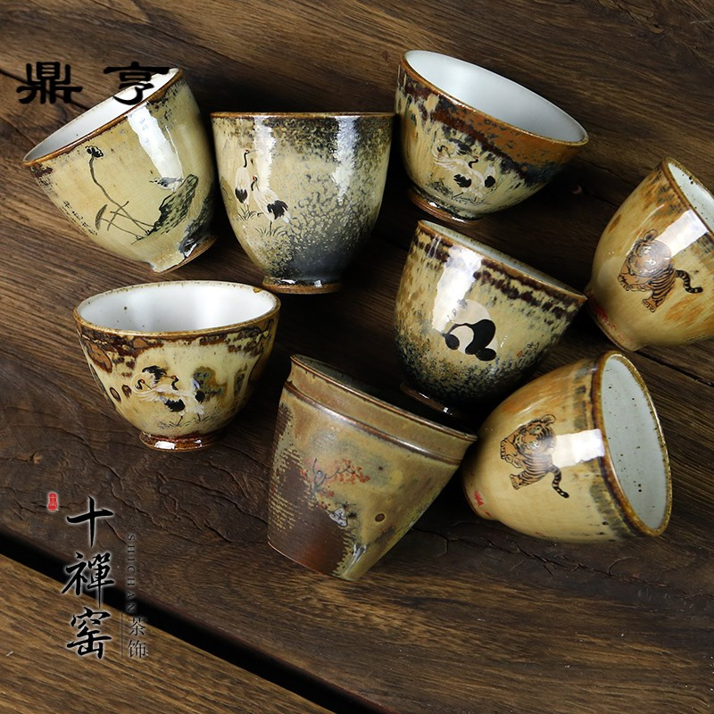 鼎亨 景德镇陶瓷手绘主人杯 窑变志野品茗杯柴烧杯功夫茶杯礼盒