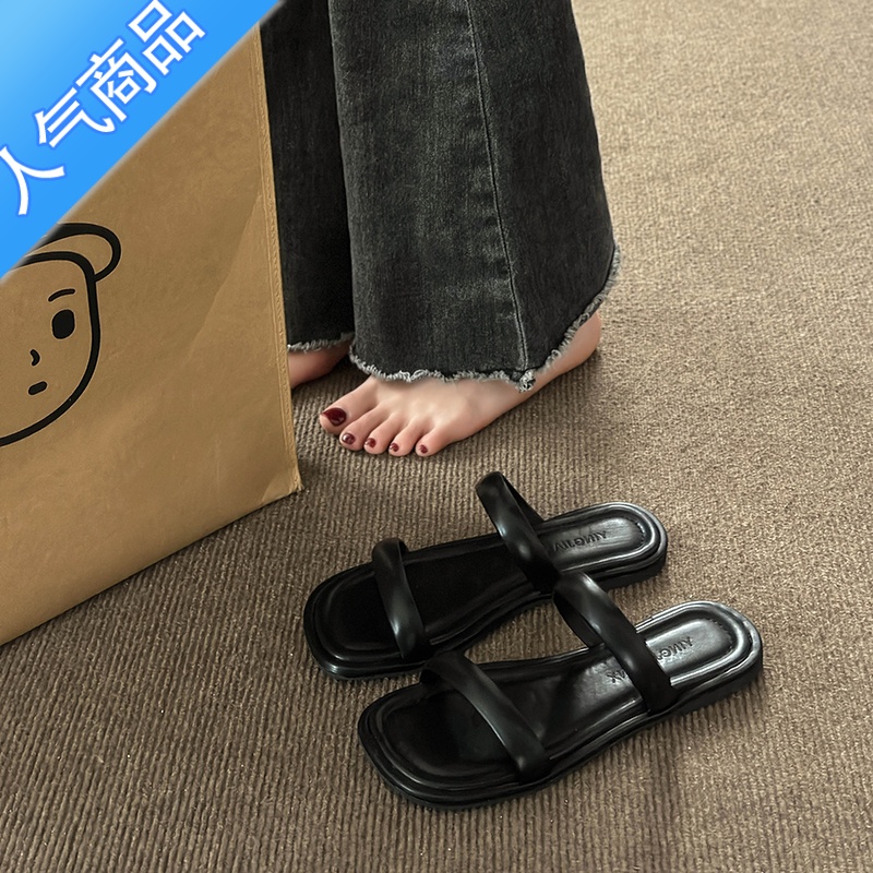 SUNTEK平底拖鞋女夏季外穿2023年新款休闲简约一字百搭凉拖沙滩罗马凉鞋高清大图