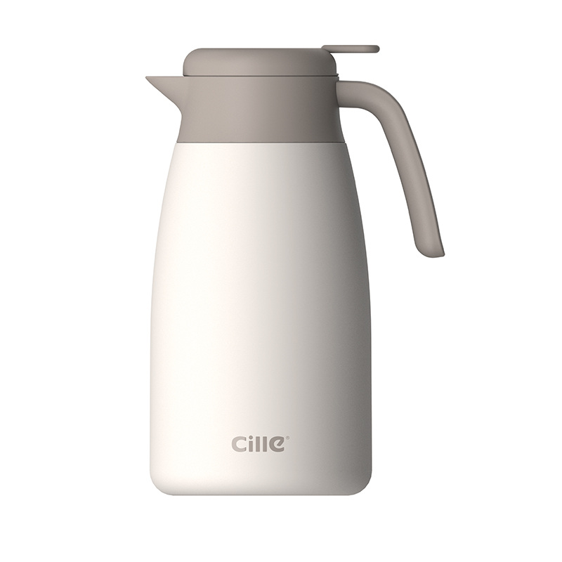 希乐Cille大容量保温壶内外304不锈钢易清洗家用暖壶按压式热水壶开水瓶 防滑欧式保冷咖啡壶 白色