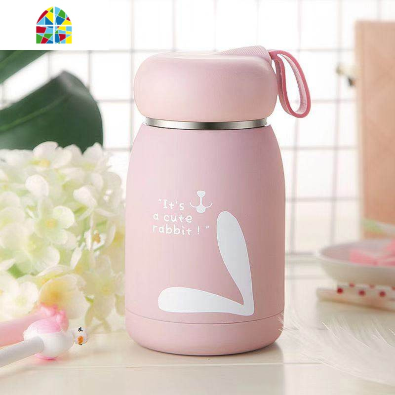 儿童保温杯可爱少女学生水杯真空不锈钢便携大肚杯子个性创意潮流 FENGHOU (魔法兔)典雅黄+杯刷