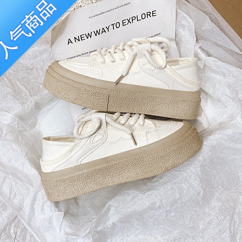 SUNTEK奶白两穿半拖帆布鞋女春夏新款ins潮小众设计学生一脚蹬小白鞋子高清大图