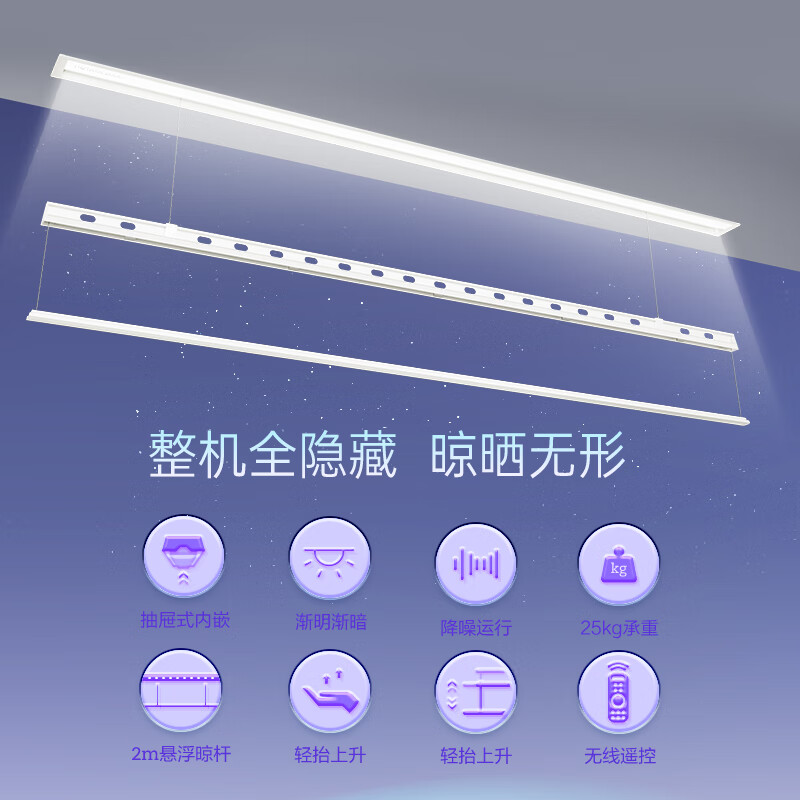 HOTATA好太太电动晾衣架阳台折叠隐藏式照明隐形升降GW-1107WS-SJ高清大图
