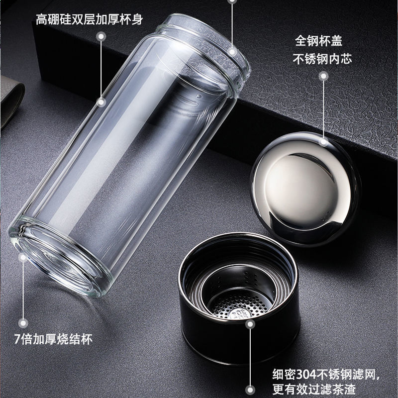 美帮汇茶水分离泡茶杯双层玻璃杯水杯男女士透明茶杯防摔便携杯子高清大图