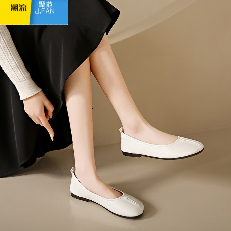 聚范豆豆鞋女2024新款浅口单鞋休闲小皮鞋一脚蹬平底孕妇妈妈乐福高清大图