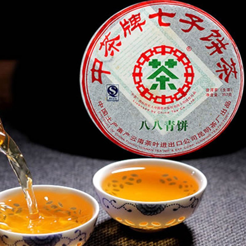 中茶2007年八八青饼普洱茶生茶中期老茶88青饼357g饼茶窝茶叶参数
