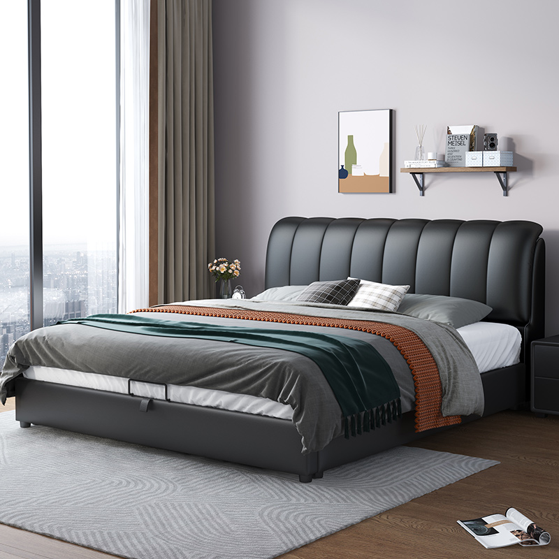 欧梵森 意式轻奢现代真皮床双人主卧婚床1.8米大床软包储物床简约榻榻米双人床高清大图