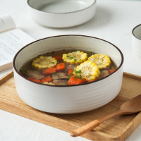 亿嘉IJARL 日式简约家用陶瓷大汤碗菜碗面碗沙拉碗水果碗餐具韦斯顿8.5英寸白色单只装