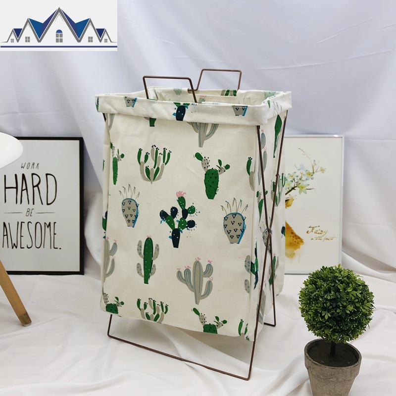 可折叠收纳筐手提脏衣篮支架 防水超大号脏衣篮脏衣篓玩具储物箱 三维工匠收纳篮 绿仙人掌铁架