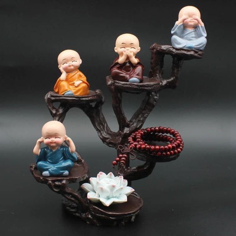 四不小和尚+莲花+佛珠+B展架中式禅意小和尚沙弥摆件家居装饰品工艺品